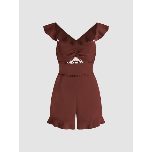 Cider Romper with Lace Up Back in Brown Orange Women's Size L - Picture 1 of 9